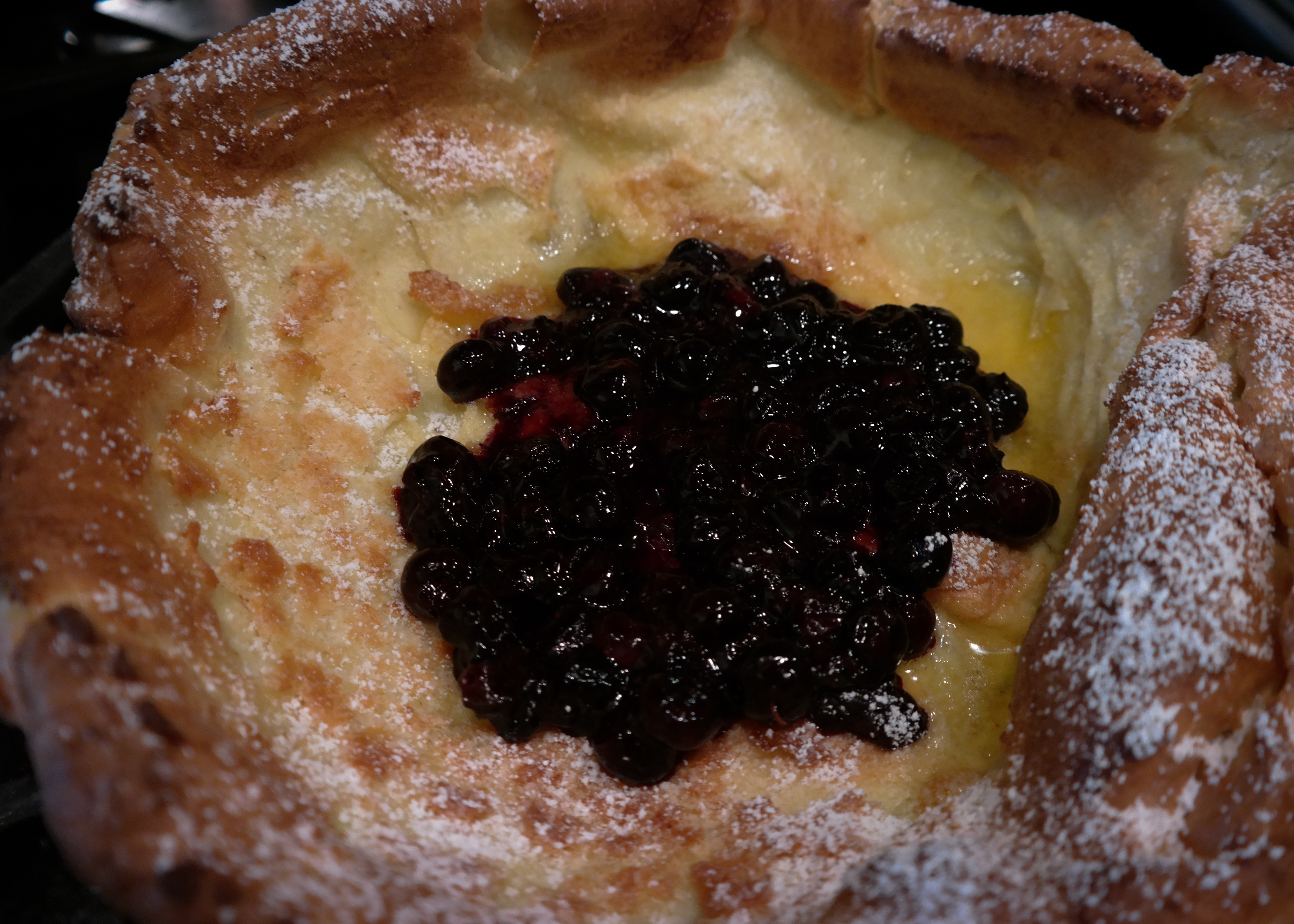 Bulldog Dutch Baby with Blueberry Compote